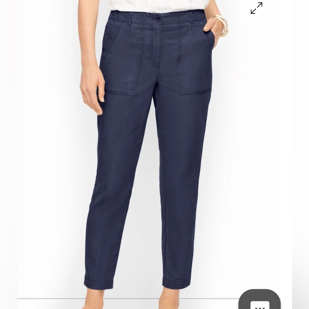 NWT Talbots Cotton Canvas Slim Cargo Pants Navy Blue Cotton Lyocell Sz 16 PETITE